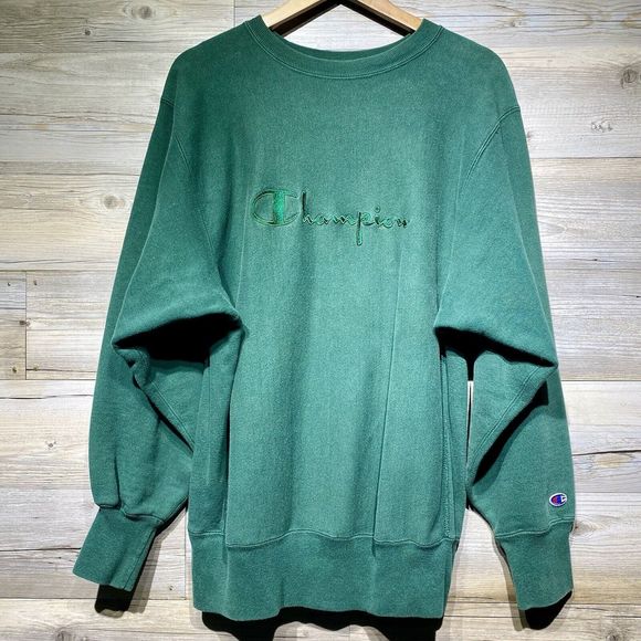Champion Other - Vintage Champion Reverse Weave Sweatshirt Green 90s Spell Out Logo Men’s XL USA